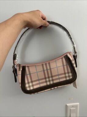 NEW!Women’s Pink Plaid Shoulder Bag with Dark Trim